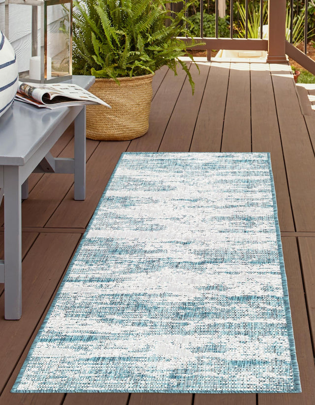 Teal 2' x 8' Outdoor Modern Runner Area Rug Weather Resistant for Patio, Deck, Terrace, Balcony, Porch 100% Polypropylene Modern Outside Carpet for Sale at Rug Engine