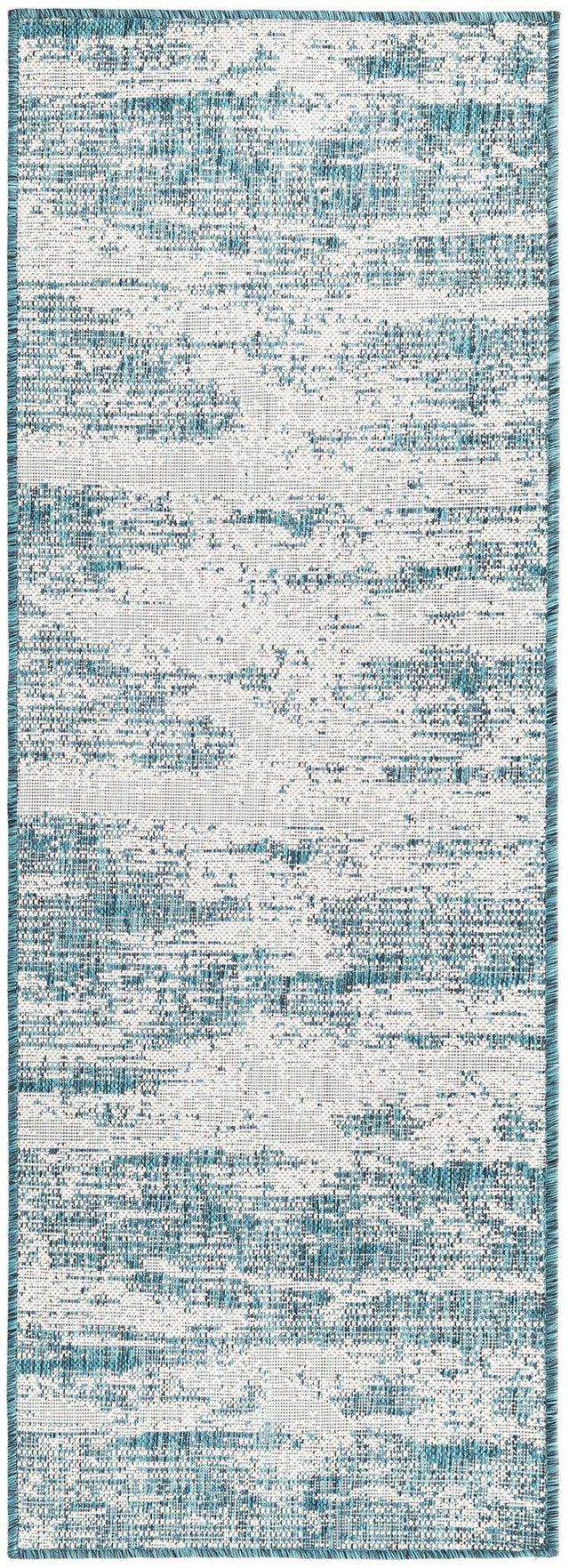 Teal 2' x 6' 1 Outdoor Modern Runner Area Rug Weather Resistant for Patio, Deck, Terrace, Balcony, Porch 100% Polypropylene Modern Outside Carpet for Sale at Rug Engine