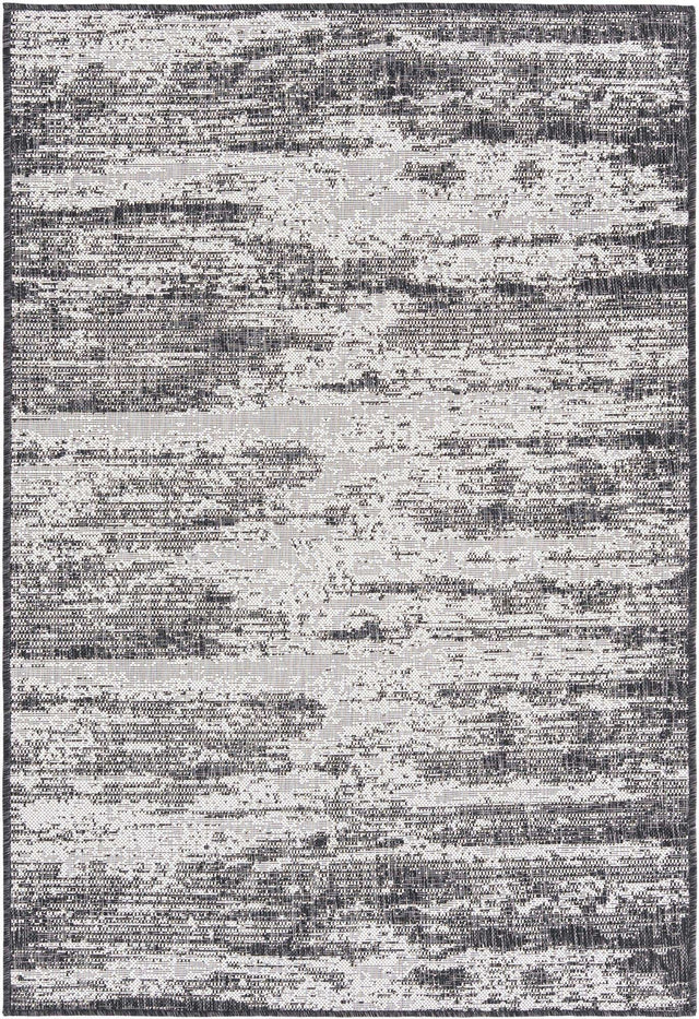 Charcoal 4' 1 x 6' 1 Outdoor Modern Rectangle Area Rug Weather Resistant for Patio, Deck, Terrace, Balcony, Porch 100% Polypropylene Modern Outside Carpet for Sale at Rug Engine