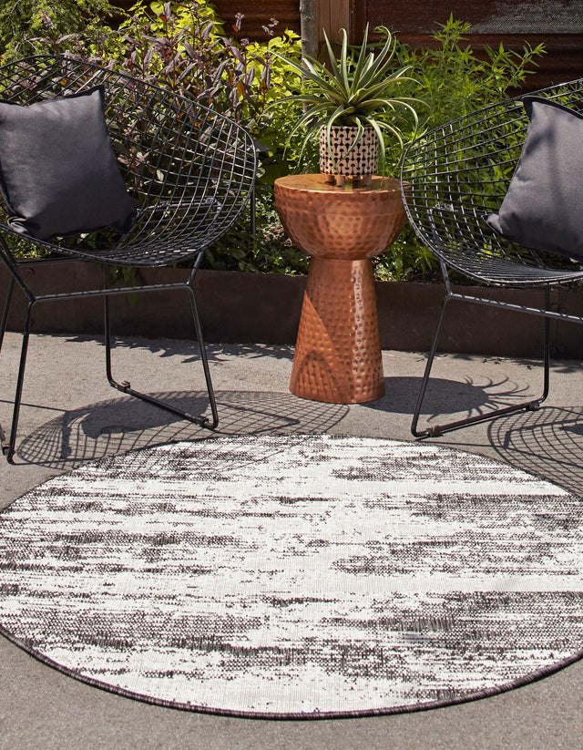 Charcoal 3' 1 x 3' 1 Outdoor Modern Round Area Rug Weather Resistant for Patio, Deck, Terrace, Balcony, Porch 100% Polypropylene Modern Outside Carpet for Sale at Rug Engine