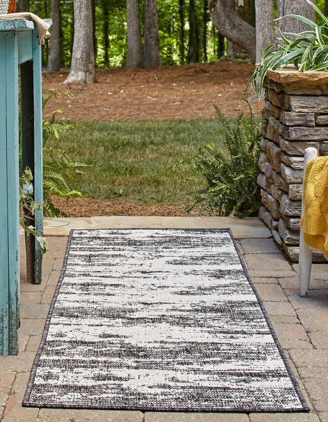 Charcoal 2' x 8' Outdoor Modern Runner Area Rug Weather Resistant for Patio, Deck, Terrace, Balcony, Porch 100% Polypropylene Modern Outside Carpet for Sale at Rug Engine