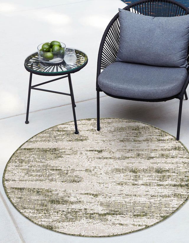 Green 3' 1 x 3' 1 Outdoor Modern Round Area Rug Weather Resistant for Patio, Deck, Terrace, Balcony, Porch 100% Polypropylene Modern Outside Carpet for Sale at Rug Engine