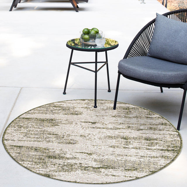 Green 3' 1 x 3' 1 Outdoor Modern Round Area Rug Weather Resistant for Patio, Deck, Terrace, Balcony, Porch 100% Polypropylene Modern Outside Carpet for Sale at Rug Engine