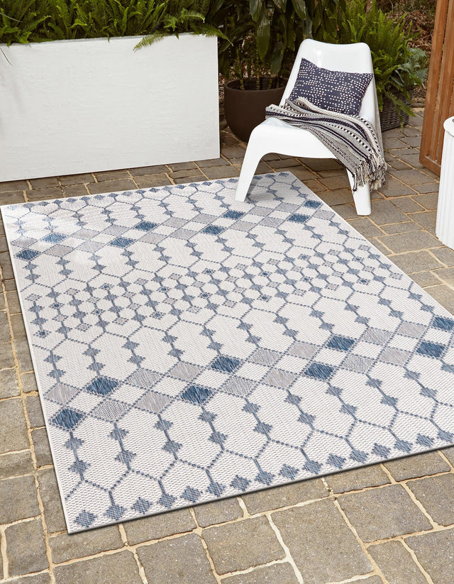 Ivory 5' 3 x 8' Outdoor Trellis Rectangle Area Rug Weather Resistant for Patio, Deck, Terrace, Balcony, Porch Geometric Design Water Safe Outside Carpet for Sale at Rug Engine