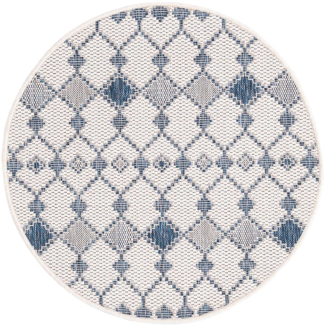 Ivory 3' 1 x 3' 1 Outdoor Trellis Round Area Rug Weather Resistant for Patio, Deck, Terrace, Balcony, Porch Geometric Design Water Safe Outside Carpet for Sale at Rug Engine