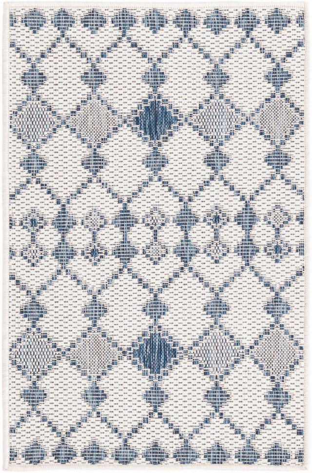 Ivory 2' x 3' 1 Outdoor Trellis Rectangle Area Rug Weather Resistant for Patio, Deck, Terrace, Balcony, Porch Geometric Design Water Safe Outside Carpet for Sale at Rug Engine