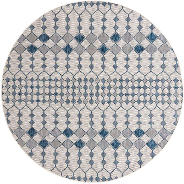 Ivory 10' x 10' Outdoor Trellis Round Area Rug Weather Resistant for Patio, Deck, Terrace, Balcony, Porch Geometric Design Water Safe Outside Carpet for Sale at Rug Engine