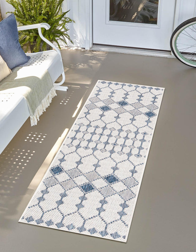 Ivory 2' 7 x 10' Outdoor Trellis Runner Area Rug Weather Resistant for Patio, Deck, Terrace, Balcony, Porch Geometric Design Water Safe Outside Carpet for Sale at Rug Engine