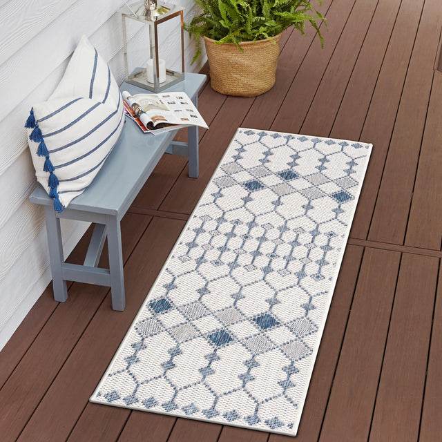 Ivory 2' 7 x 10' Outdoor Trellis Runner Area Rug Weather Resistant for Patio, Deck, Terrace, Balcony, Porch Geometric Design Water Safe Outside Carpet for Sale at Rug Engine
