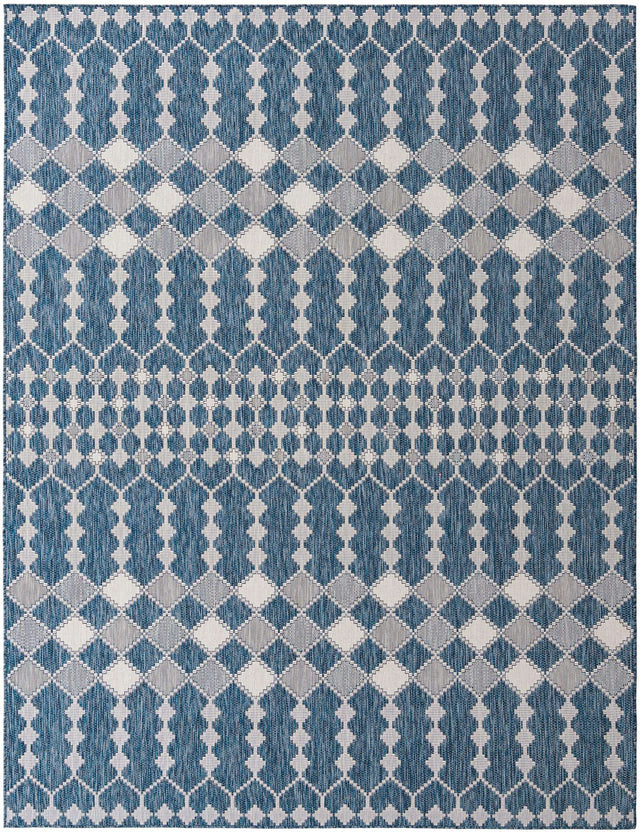 Blue 9' x 12' Outdoor Trellis Rectangle Area Rug Weather Resistant for Patio, Deck, Terrace, Balcony, Porch Geometric Design Water Safe Outside Carpet for Sale at Rug Engine