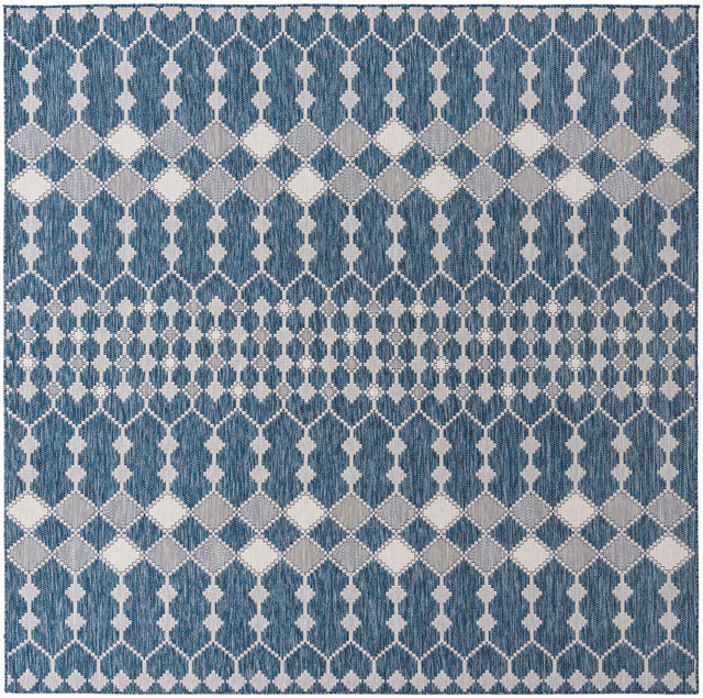Blue 10' x 10' Outdoor Trellis Square Area Rug Weather Resistant for Patio, Deck, Terrace, Balcony, Porch Geometric Design Water Safe Outside Carpet for Sale at Rug Engine