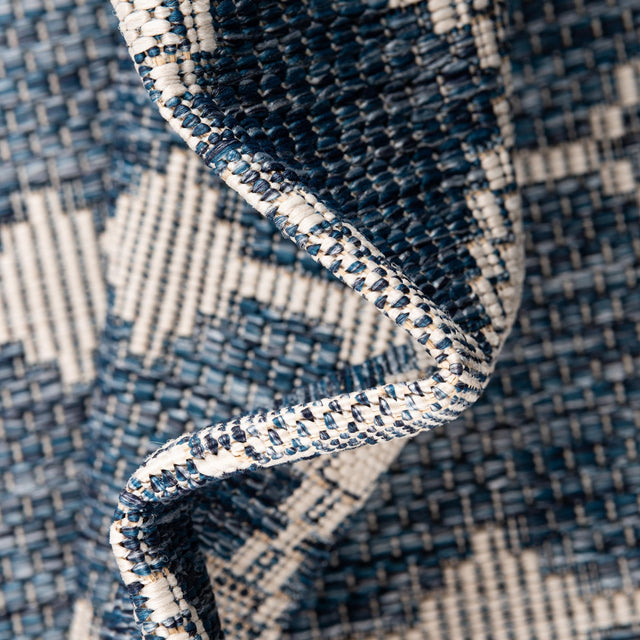 Blue 4' 1 x 4' 1 Outdoor Trellis Round Area Rug Weather Resistant for Patio, Deck, Terrace, Balcony, Porch Geometric Design Water Safe Outside Carpet for Sale at Rug Engine
