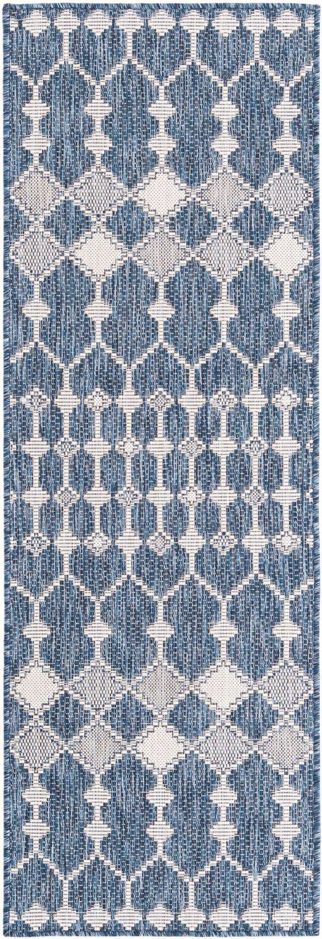Blue 2' x 6' 1 Outdoor Trellis Runner Area Rug Weather Resistant for Patio, Deck, Terrace, Balcony, Porch Geometric Design Water Safe Outside Carpet for Sale at Rug Engine