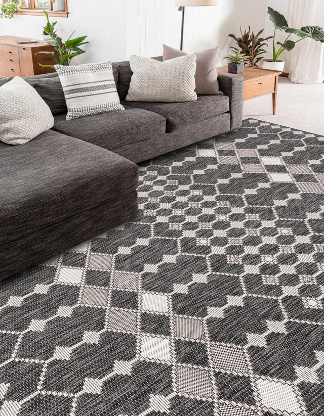 Charcoal 3' 1 x 5' 3 Outdoor Trellis Rectangle Area Rug Weather Resistant for Patio, Deck, Terrace, Balcony, Porch Geometric Design Water Safe Outside Carpet for Sale at Rug Engine