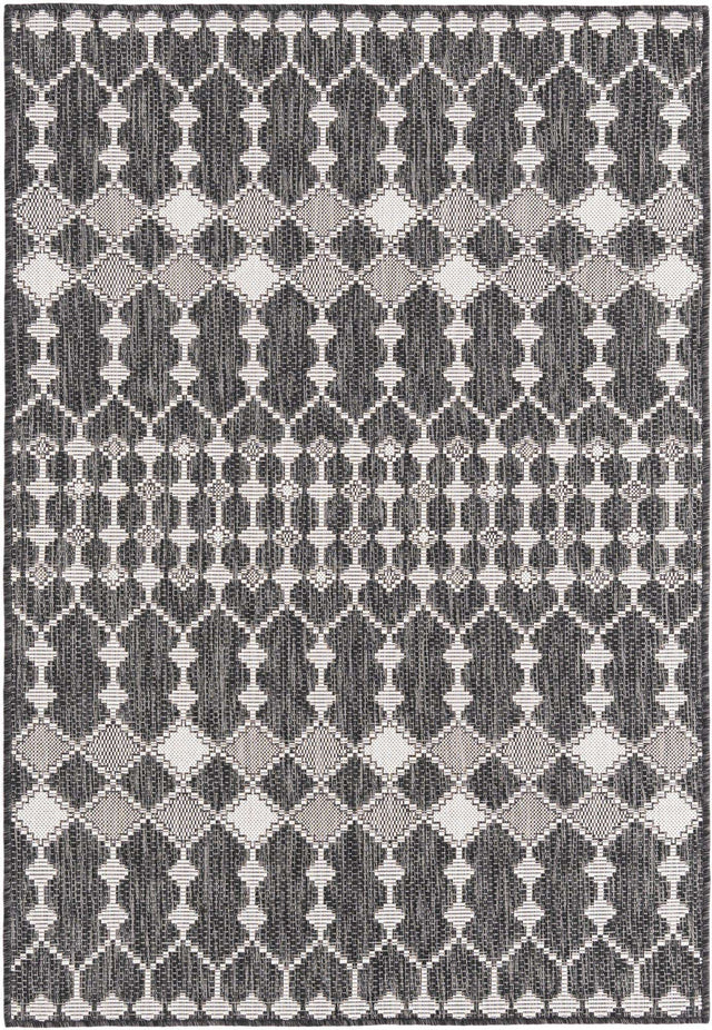 Charcoal 4' 1 x 6' 1 Outdoor Trellis Rectangle Area Rug Weather Resistant for Patio, Deck, Terrace, Balcony, Porch Geometric Design Water Safe Outside Carpet for Sale at Rug Engine