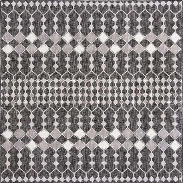 Charcoal 10' x 10' Outdoor Trellis Square Area Rug Weather Resistant for Patio, Deck, Terrace, Balcony, Porch Geometric Design Water Safe Outside Carpet for Sale at Rug Engine
