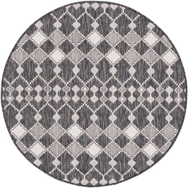Charcoal 4' 1 x 4' 1 Outdoor Trellis Round Area Rug Weather Resistant for Patio, Deck, Terrace, Balcony, Porch Geometric Design Water Safe Outside Carpet for Sale at Rug Engine