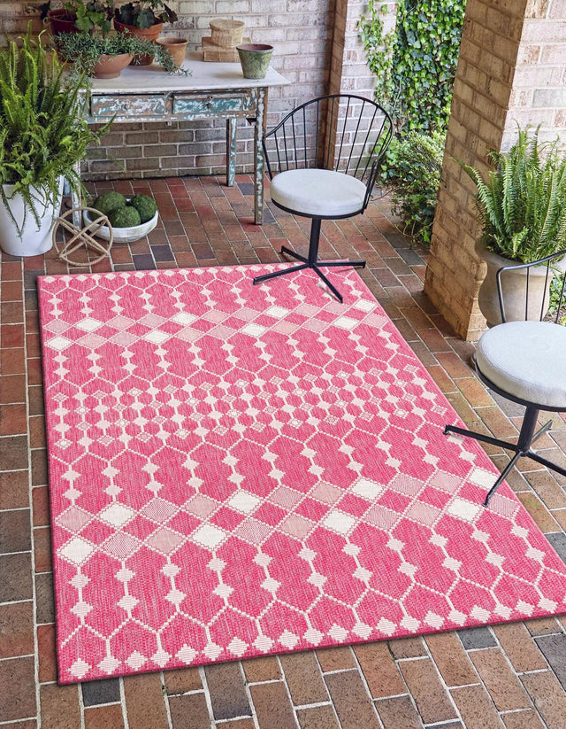 Magenta 2' x 3' 1 Outdoor Trellis Rectangle Area Rug Weather Resistant for Patio, Deck, Terrace, Balcony, Porch Geometric Design Water Safe Outside Carpet for Sale at Rug Engine