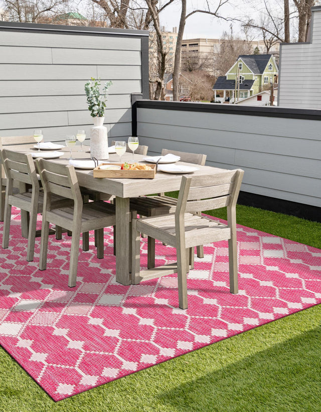 Magenta 2' x 3' 1 Outdoor Trellis Rectangle Area Rug Weather Resistant for Patio, Deck, Terrace, Balcony, Porch Geometric Design Water Safe Outside Carpet for Sale at Rug Engine