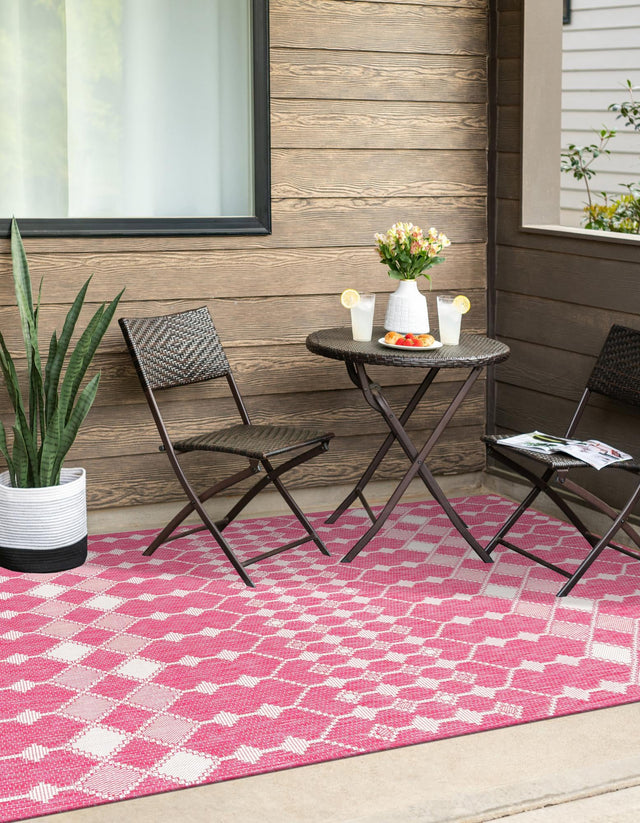 Magenta 2' x 3' 1 Outdoor Trellis Rectangle Area Rug Weather Resistant for Patio, Deck, Terrace, Balcony, Porch Geometric Design Water Safe Outside Carpet for Sale at Rug Engine