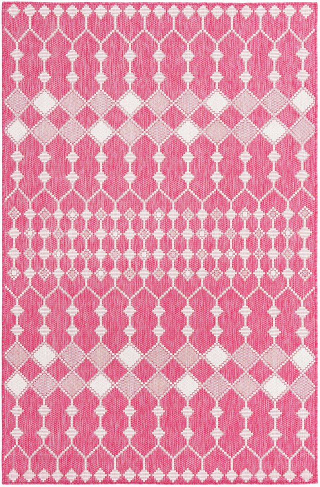 Magenta 5' 3 x 8' Outdoor Trellis Rectangle Area Rug Weather Resistant for Patio, Deck, Terrace, Balcony, Porch Geometric Design Water Safe Outside Carpet for Sale at Rug Engine