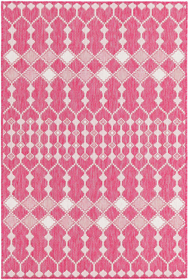 Magenta 4' 1 x 6' 1 Outdoor Trellis Rectangle Area Rug Weather Resistant for Patio, Deck, Terrace, Balcony, Porch Geometric Design Water Safe Outside Carpet for Sale at Rug Engine