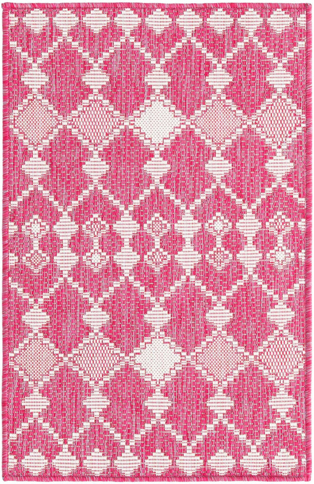 Magenta 2' x 3' 1 Outdoor Trellis Rectangle Area Rug Weather Resistant for Patio, Deck, Terrace, Balcony, Porch Geometric Design Water Safe Outside Carpet for Sale at Rug Engine