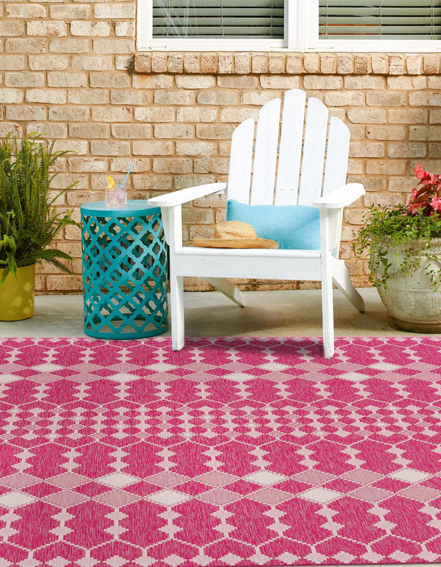 Magenta 10' x 10' Outdoor Trellis Square Area Rug Weather Resistant for Patio, Deck, Terrace, Balcony, Porch Geometric Design Water Safe Outside Carpet for Sale at Rug Engine
