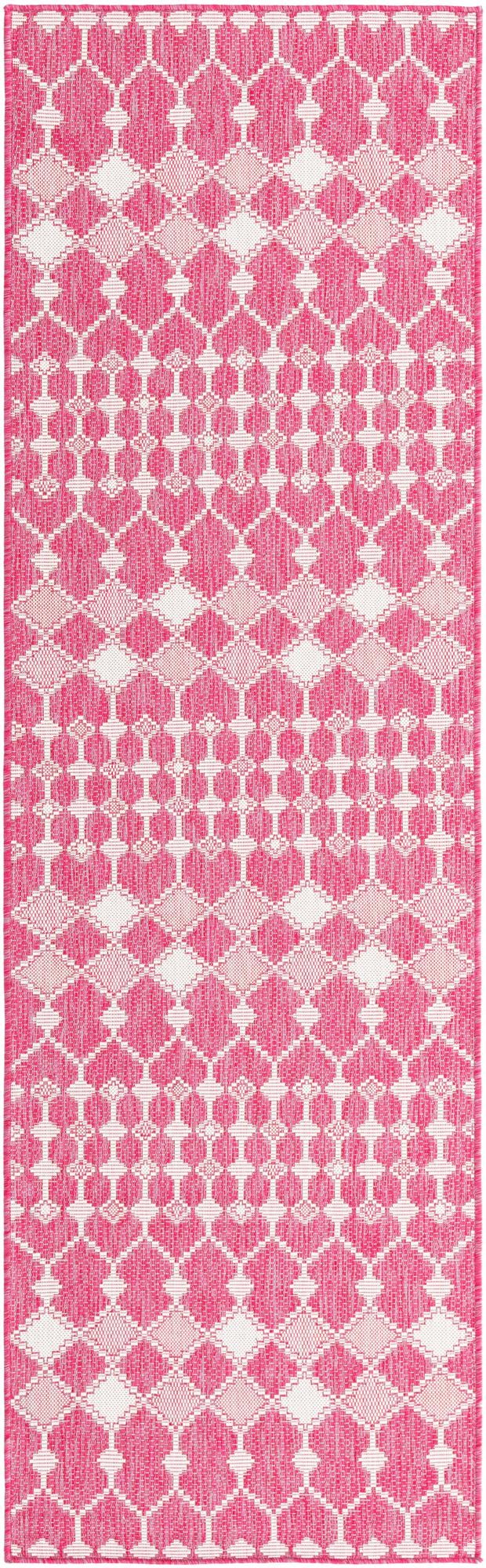 Magenta 2' 7 x 10' Outdoor Trellis Runner Area Rug Weather Resistant for Patio, Deck, Terrace, Balcony, Porch Geometric Design Water Safe Outside Carpet for Sale at Rug Engine
