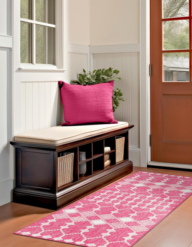 Magenta 2' x 6' 1 Outdoor Trellis Runner Area Rug Weather Resistant for Patio, Deck, Terrace, Balcony, Porch Geometric Design Water Safe Outside Carpet for Sale at Rug Engine
