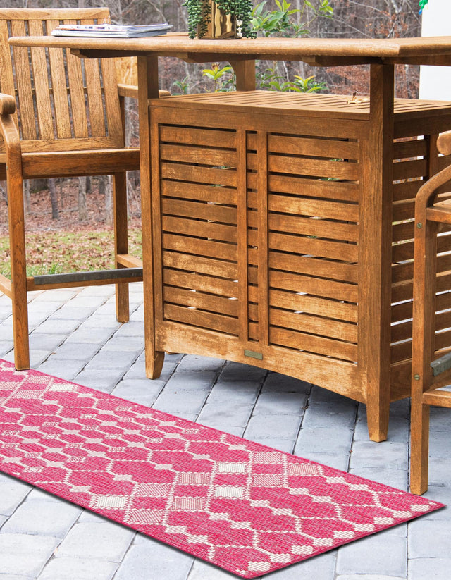 Magenta 2' x 8' Outdoor Trellis Runner Area Rug Weather Resistant for Patio, Deck, Terrace, Balcony, Porch Geometric Design Water Safe Outside Carpet for Sale at Rug Engine