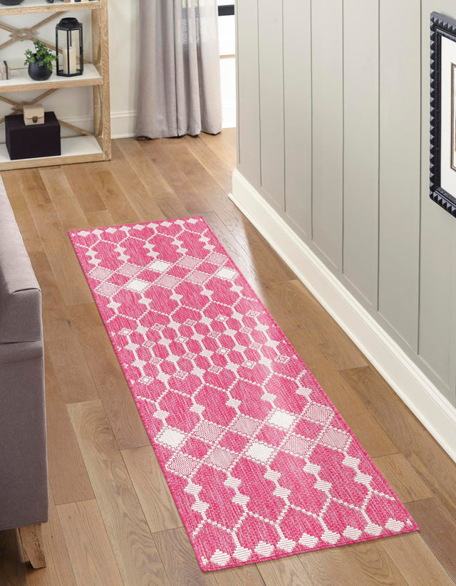 Magenta 2' x 6' 1 Outdoor Trellis Runner Area Rug Weather Resistant for Patio, Deck, Terrace, Balcony, Porch Geometric Design Water Safe Outside Carpet for Sale at Rug Engine