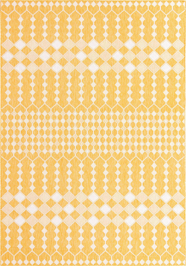 Yellow 10' x 14' 1 Outdoor Trellis Rectangle Area Rug Weather Resistant for Patio, Deck, Terrace, Balcony, Porch Geometric Design Water Safe Outside Carpet for Sale at Rug Engine
