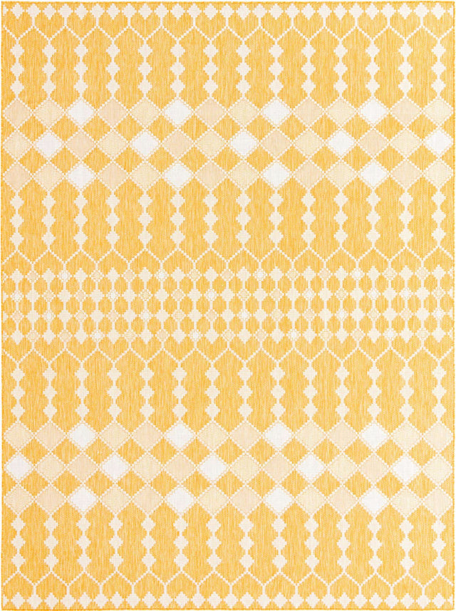 Yellow 9' x 12' Outdoor Trellis Rectangle Area Rug Weather Resistant for Patio, Deck, Terrace, Balcony, Porch Geometric Design Water Safe Outside Carpet for Sale at Rug Engine