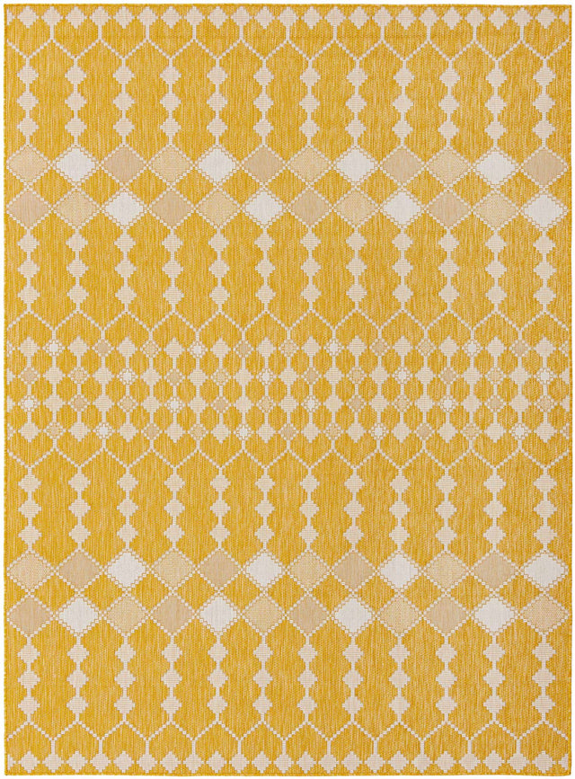Yellow 7' 10 x 11' Outdoor Trellis Rectangle Area Rug Weather Resistant for Patio, Deck, Terrace, Balcony, Porch Geometric Design Water Safe Outside Carpet for Sale at Rug Engine