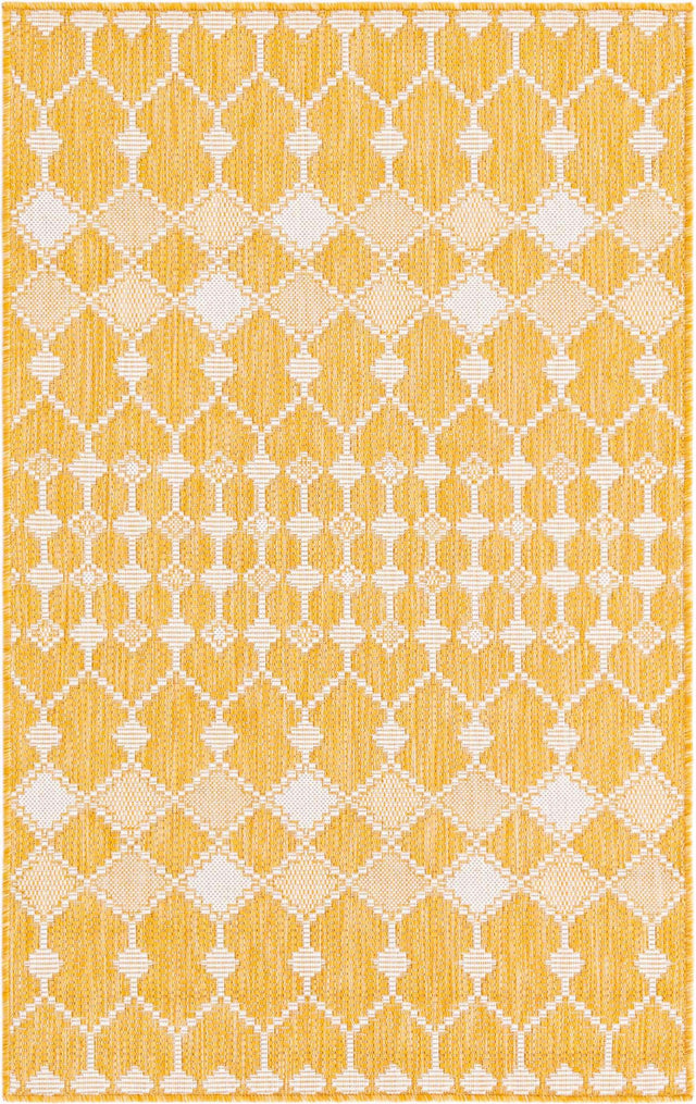 Yellow 3' 1 x 5' 3 Outdoor Trellis Rectangle Area Rug Weather Resistant for Patio, Deck, Terrace, Balcony, Porch Geometric Design Water Safe Outside Carpet for Sale at Rug Engine