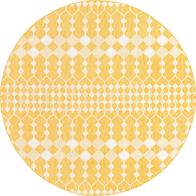 Yellow 10' x 10' Outdoor Trellis Round Area Rug Weather Resistant for Patio, Deck, Terrace, Balcony, Porch Geometric Design Water Safe Outside Carpet for Sale at Rug Engine