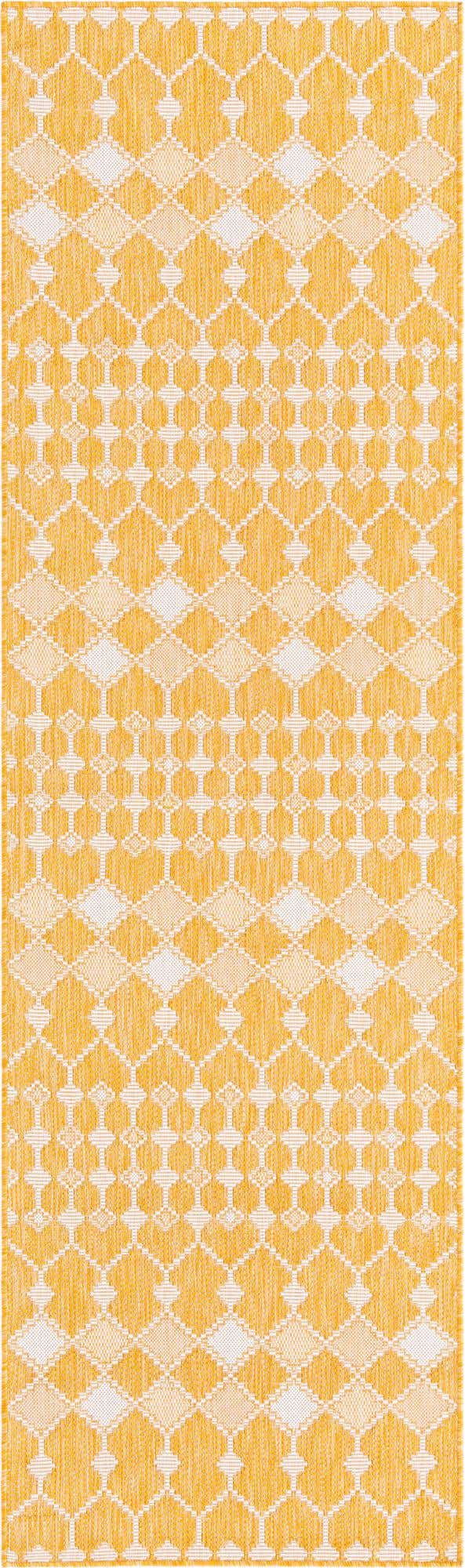 Yellow 2' 7 x 10' Outdoor Trellis Runner Area Rug Weather Resistant for Patio, Deck, Terrace, Balcony, Porch Geometric Design Water Safe Outside Carpet for Sale at Rug Engine