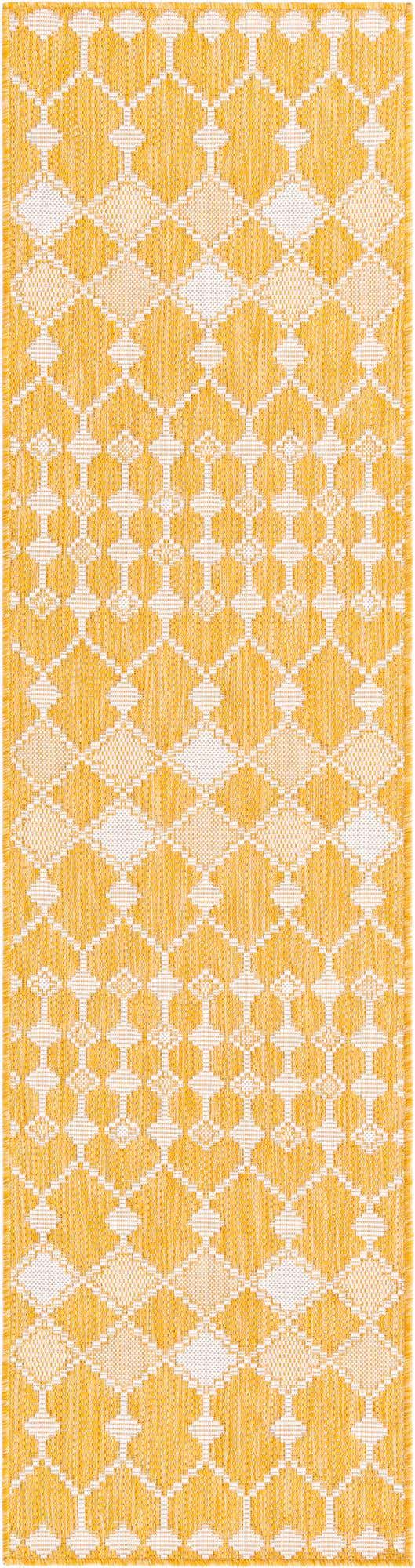 Yellow 2' x 8' Outdoor Trellis Runner Area Rug Weather Resistant for Patio, Deck, Terrace, Balcony, Porch Geometric Design Water Safe Outside Carpet for Sale at Rug Engine
