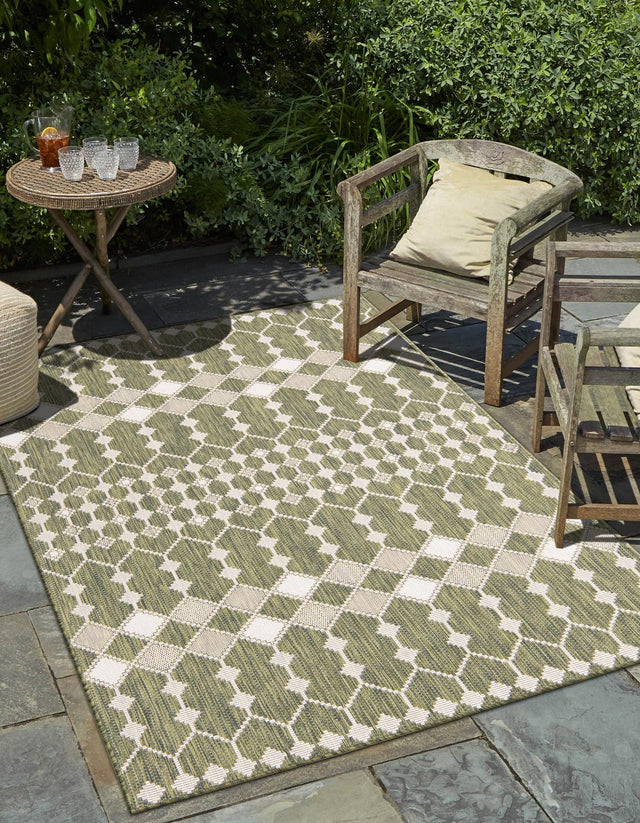 Green 2' x 3' 1 Outdoor Trellis Rectangle Area Rug Weather Resistant for Patio, Deck, Terrace, Balcony, Porch Geometric Design Water Safe Outside Carpet for Sale at Rug Engine