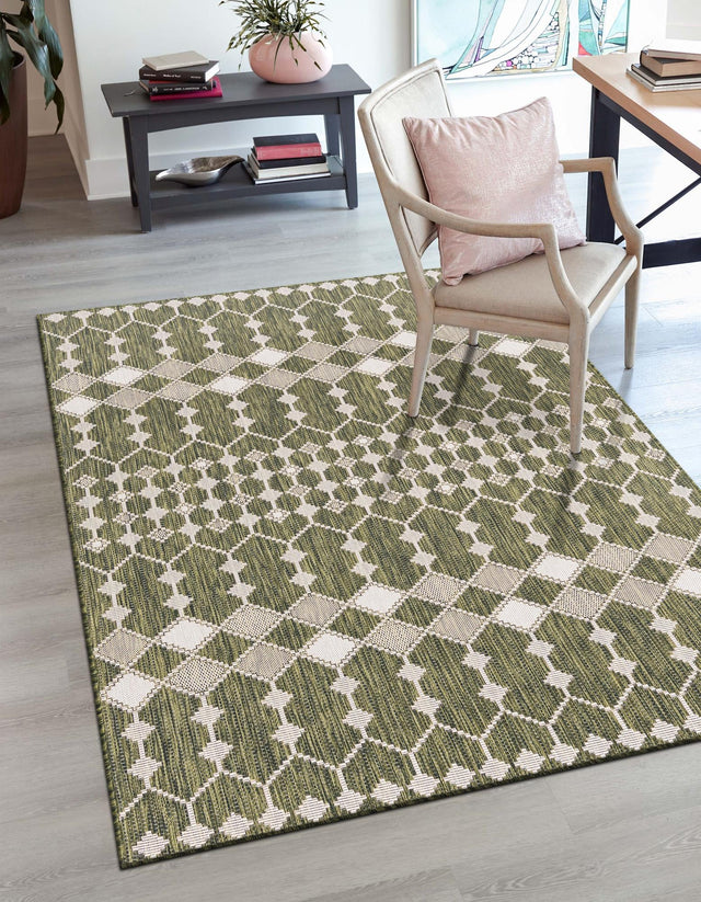 Green 10' x 14' 1 Outdoor Trellis Rectangle Area Rug Weather Resistant for Patio, Deck, Terrace, Balcony, Porch Geometric Design Water Safe Outside Carpet for Sale at Rug Engine