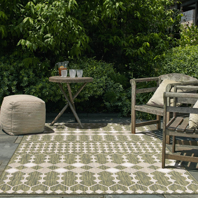 Green 2' x 3' 1 Outdoor Trellis Rectangle Area Rug Weather Resistant for Patio, Deck, Terrace, Balcony, Porch Geometric Design Water Safe Outside Carpet for Sale at Rug Engine