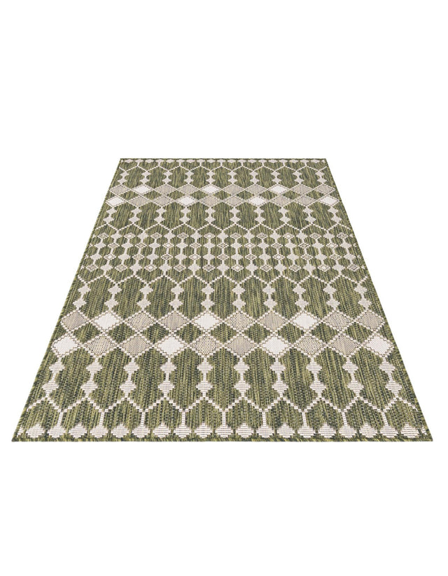 Green 4' 1 x 6' 1 Outdoor Trellis Rectangle Area Rug Weather Resistant for Patio, Deck, Terrace, Balcony, Porch Geometric Design Water Safe Outside Carpet for Sale at Rug Engine