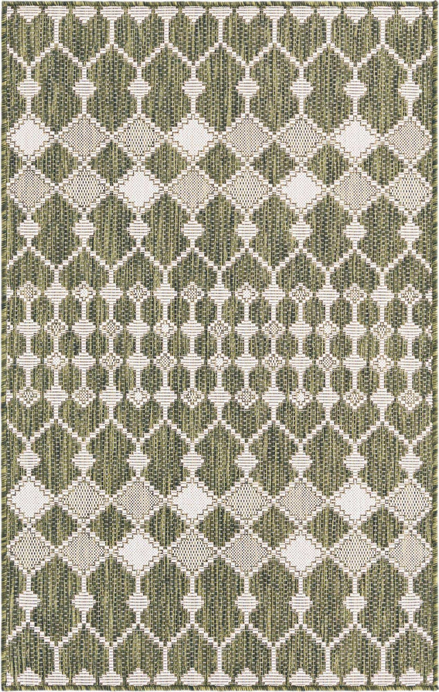 Green 3' 1 x 5' 3 Outdoor Trellis Rectangle Area Rug Weather Resistant for Patio, Deck, Terrace, Balcony, Porch Geometric Design Water Safe Outside Carpet for Sale at Rug Engine