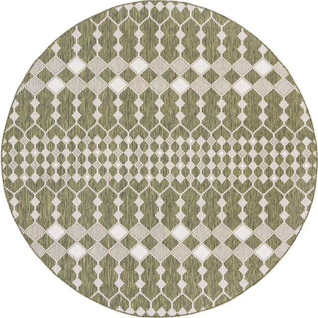 Green 10' x 10' Outdoor Trellis Round Area Rug Weather Resistant for Patio, Deck, Terrace, Balcony, Porch Geometric Design Water Safe Outside Carpet for Sale at Rug Engine