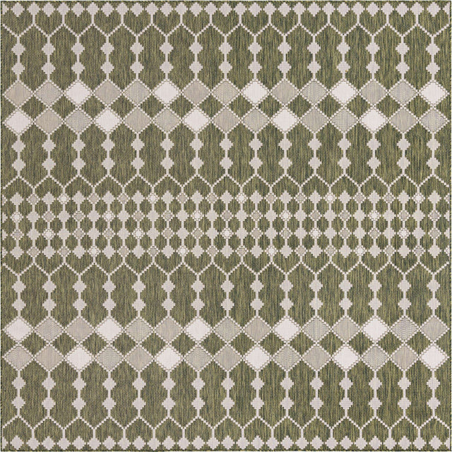 Green 10' x 10' Outdoor Trellis Square Area Rug Weather Resistant for Patio, Deck, Terrace, Balcony, Porch Geometric Design Water Safe Outside Carpet for Sale at Rug Engine
