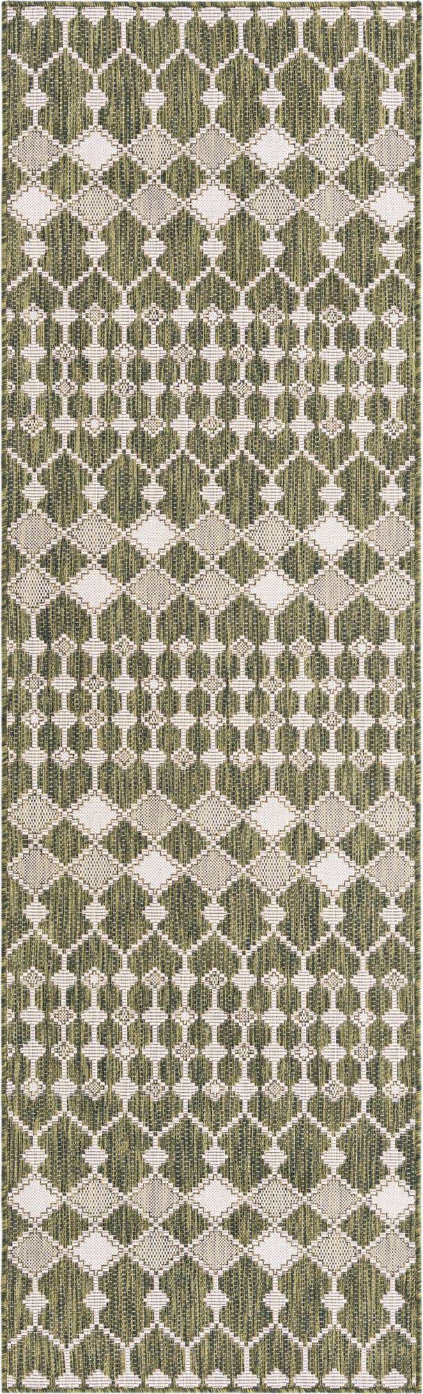 Green 2' 7 x 10' Outdoor Trellis Runner Area Rug Weather Resistant for Patio, Deck, Terrace, Balcony, Porch Geometric Design Water Safe Outside Carpet for Sale at Rug Engine