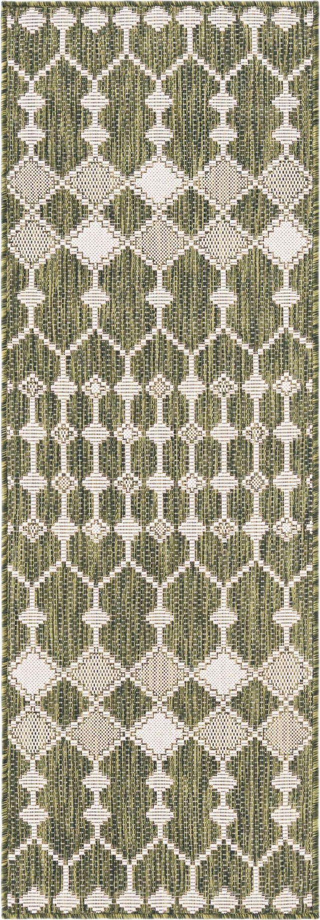 Green 2' x 6' 1 Outdoor Trellis Runner Area Rug Weather Resistant for Patio, Deck, Terrace, Balcony, Porch Geometric Design Water Safe Outside Carpet for Sale at Rug Engine
