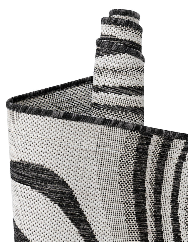 Charcoal Ivory 4' 1 x 6' 1 Outdoor Modern Rectangle Area Rug Weather Resistant for Patio, Deck, Terrace, Balcony, Porch 100% Polypropylene Modern Outside Carpet for Sale at Rug Engine