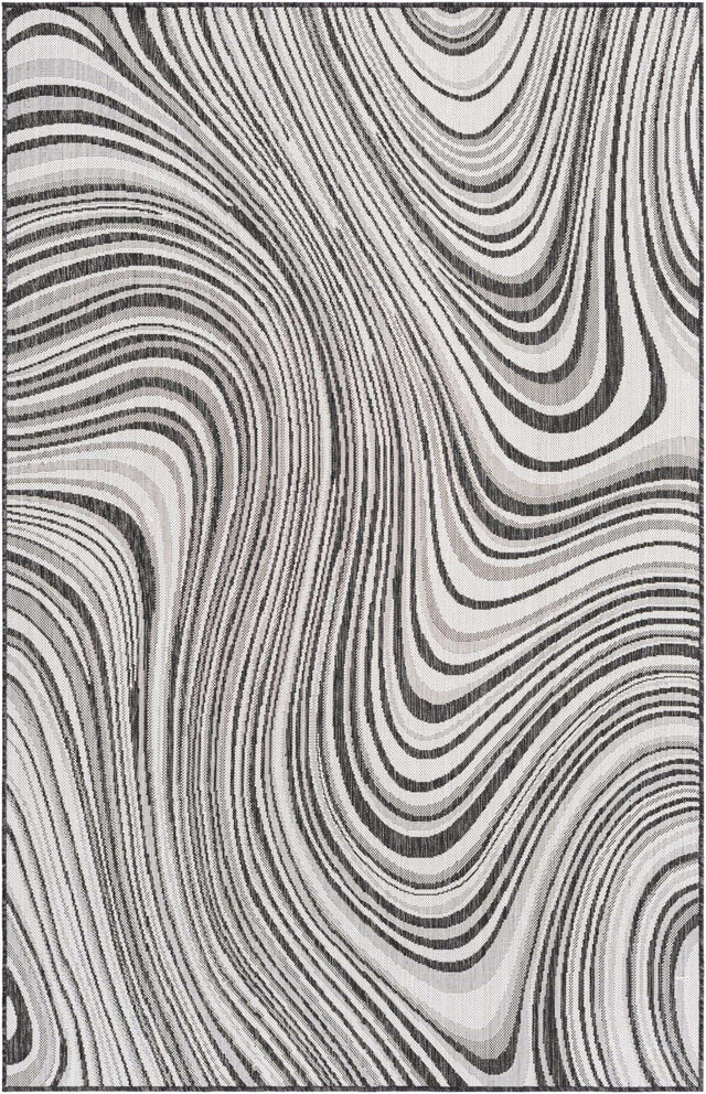 Charcoal Ivory 5' 3 x 8' Outdoor Modern Rectangle Area Rug Weather Resistant for Patio, Deck, Terrace, Balcony, Porch 100% Polypropylene Modern Outside Carpet for Sale at Rug Engine
